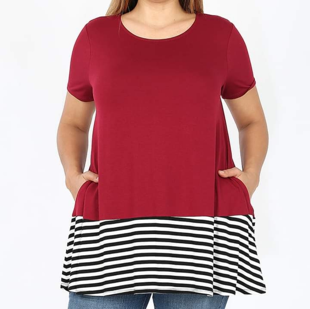 Burgundy Top with Stripes